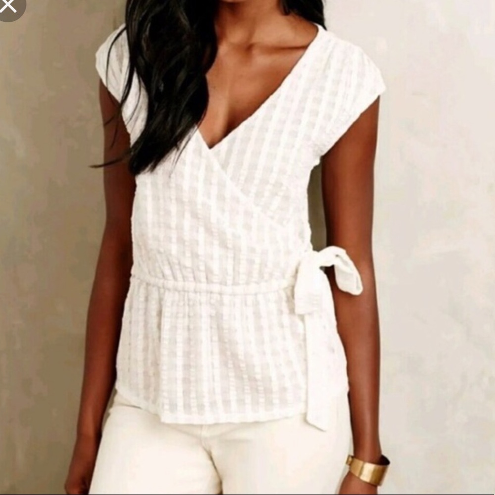 Anthro | Deletta Cream Faux Wrap Blouse Size: XL